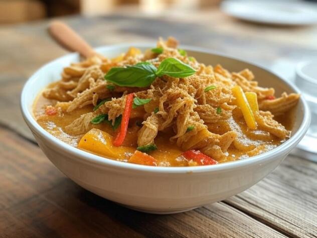 Crockpot Coconut Chicken Curry with Crispy Shallot Basil Oil - 